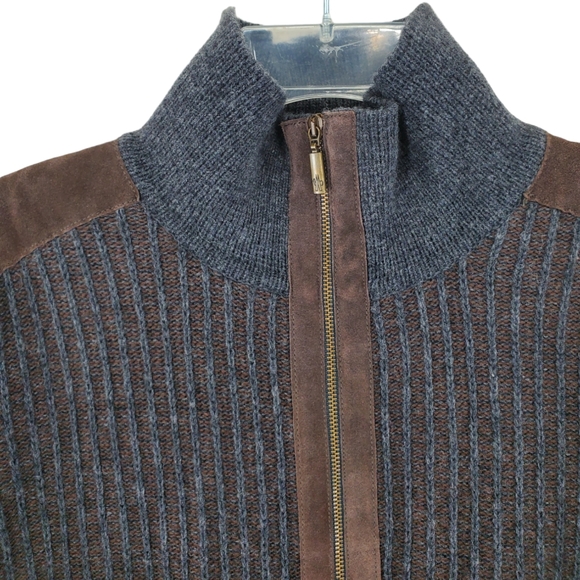Vtg Moncler Sweater Men L Brown Gray Wool Blend Full Zip Suede Detail. Italy - Picture 4 of 12